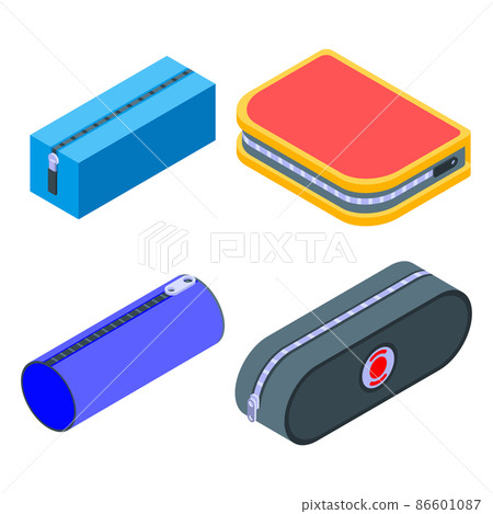 Pencil case icons set, isometric style 86601087