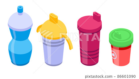 Sippy cup icons set, isometric style 86601090