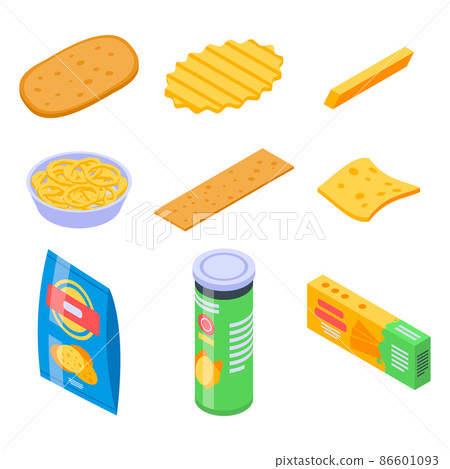 Chips potato icons set, isometric style Chips potato icons set, isometric style 86601093