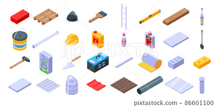 Construction materials icons set, isometric style Construction materials icons set, isometric style 86601100