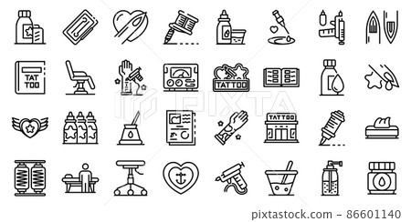 Tattoo studio icons set, outline style 86601140
