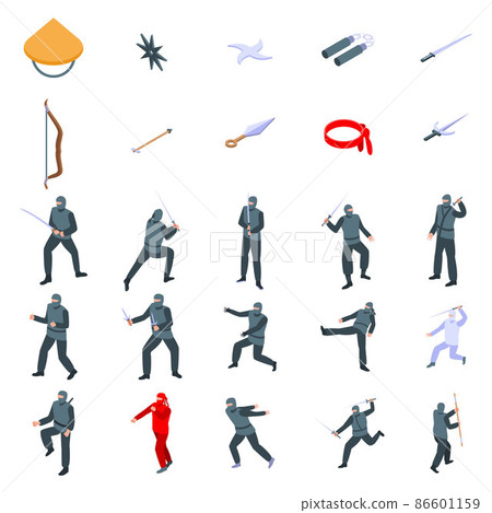 Ninja icons set, isometric style Ninja icons set, isometric style 86601159
