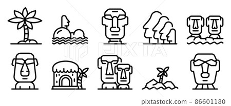 Easter Island icons set, outline style 86601180