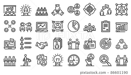 Collaboration icons set, outline style 86601190