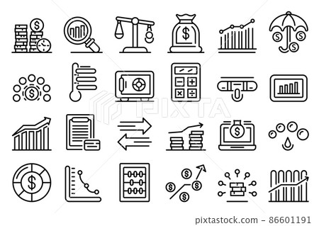 Credit score icons set, outline style 86601191