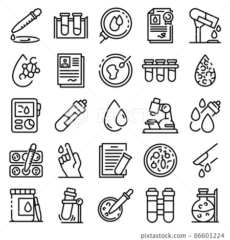 Blood test icons set, outline style 86601224