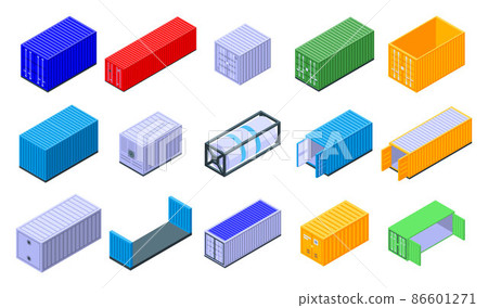 Cargo container icons set, isometric style Cargo container icons set, isometric style 86601271
