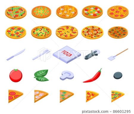 Pizza icons set, isometric style Pizza icons set, isometric style 86601295