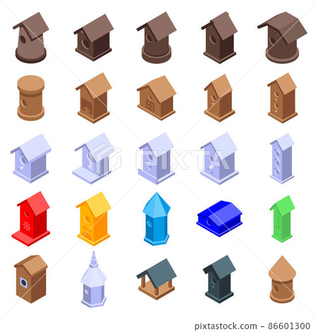 Bird house icons set, isometric style Bird house icons set, isometric style 86601300