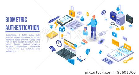 Biometric authentication concept banner, isometric style Biometric authentication concept banner, isometric style 86601306