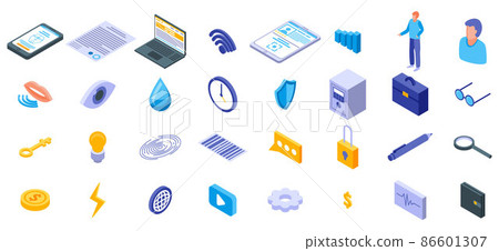 Biometric authentication icons set, isometric style Biometric authentication icons set, isometric style 86601307
