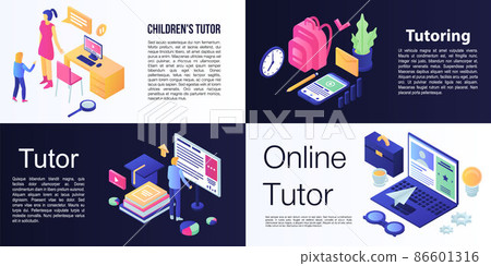Tutor banner set, isometric style Tutor banner set, isometric style 86601316
