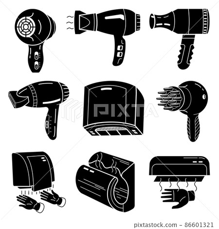 Dryer icons set, simple style Dryer icons set, simple style 86601321