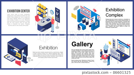 Exhibition center banner set, isometric style 86601325