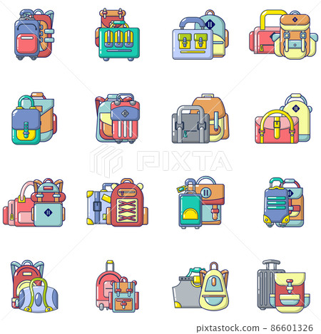 Travel bag icons set, cartoon style 86601326
