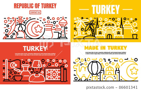 Turkey country banner set, outline style Turkey country banner set, outline style 86601341
