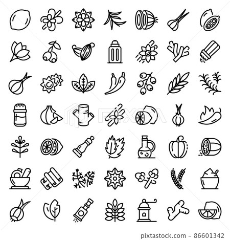 Condiment icons set, outline style Condiment icons set, outline style 86601342