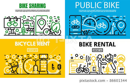 City rent a bike banner set, outline style 86601344