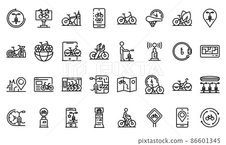 Rent a bike icons set, outline style Rent a bike icons set, outline style 86601345