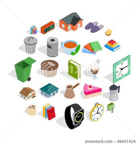 Cottage icons set, isometric style 86601424