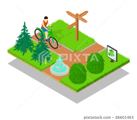 Bicycle path concept banner, isometric style Bicycle path concept banner, isometric style 86601463