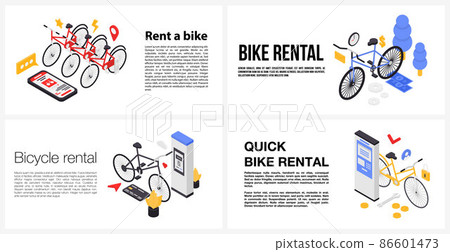Rent a bike banner set, isometric style 86601473