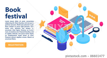 Book festival concept banner, isometric style Book festival concept banner, isometric style 86601477