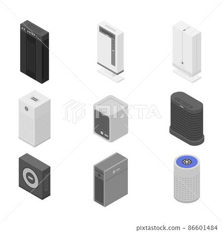 Air purifier icons set, isometric style Air purifier icons set, isometric style 86601484