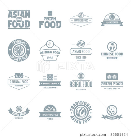 Asian food logo icons set, simple style 86601524
