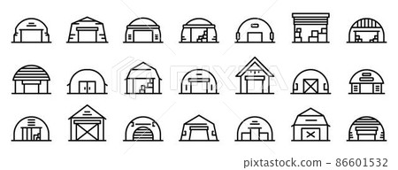 Hangar icons set, outline style Hangar icons set, outline style 86601532