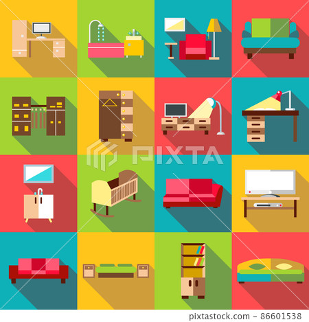 Home interior icons set, flat style 86601538