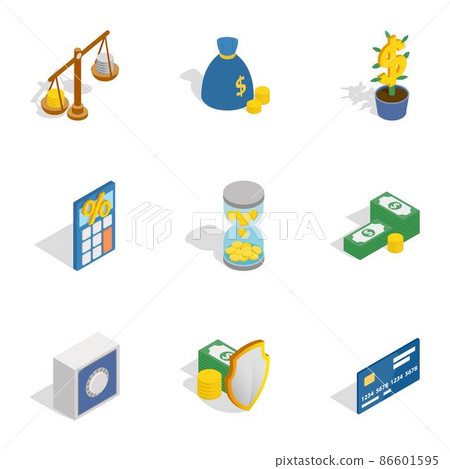 Money and finance icons, isometric 3d style Money and finance icons, isometric 3d style 86601595