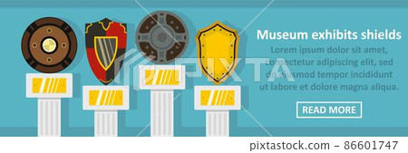 Museum exhibits shields banner horizontal concept 86601747