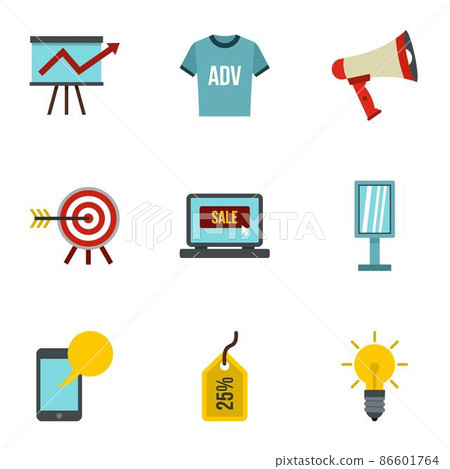 Advertising icons set, flat style 86601764