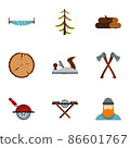 Cutting down trees icons set, flat style 86601767