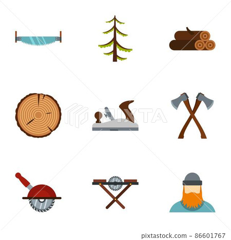Cutting down trees icons set, flat style 86601767