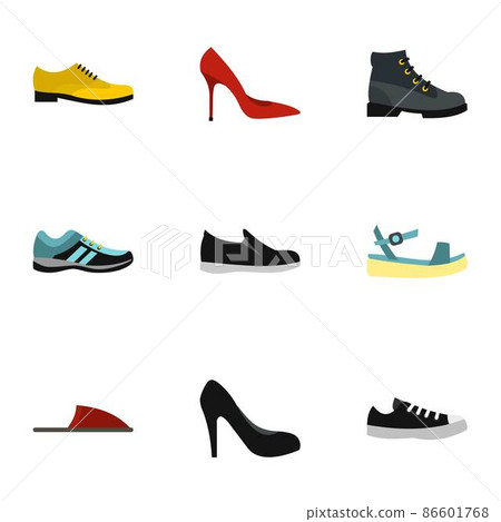 Kind of shoes icons set, flat style Kind of shoes icons set, flat style 86601768