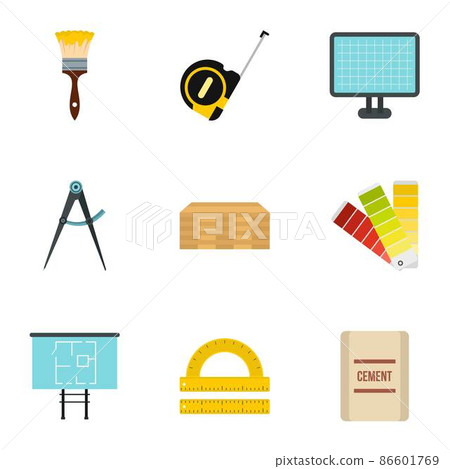 Construction icons set, flat style 86601769