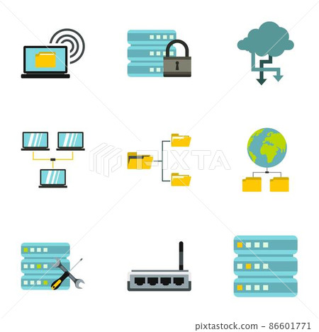 Data storage icons set, flat style 86601771