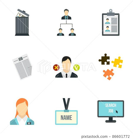 Job search icons set, flat style 86601772