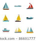 Ship icons set, flat style 86601777