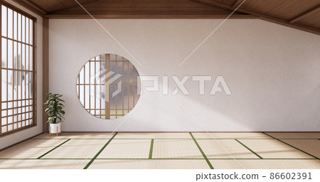 Interior, Empty room and tatami mat floor room japanese style. 3D rendering 86602391