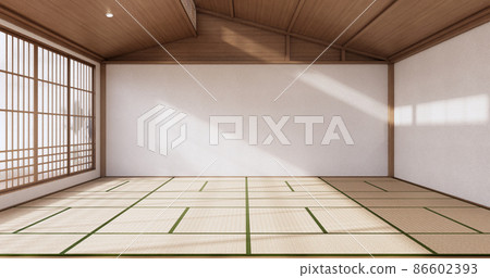 Interior, Empty room and tatami mat floor room japanese style. 3D rendering Interior, Empty room and tatami mat floor room japanese style. 3D rendering 86602393