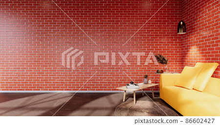 living room loft interior with Wall pattern brick wall. 3d rendering 86602427