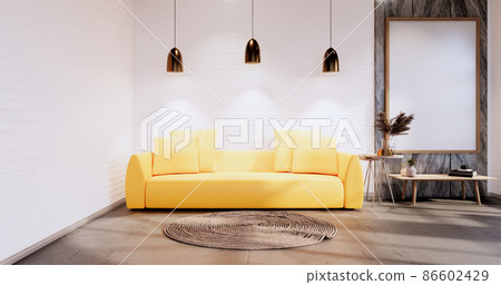 Loft style with white wall on wooden floor and sofa armchair on carpet.3D rendering 86602429