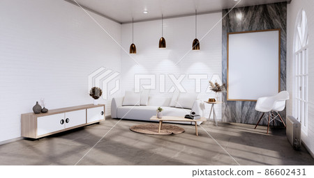 Loft style with white wall on wooden floor and sofa armchair on carpet.3D rendering 86602431