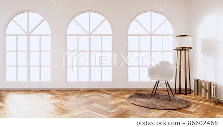Empty Loft style with white brick design loft style.3D rendering Empty Loft style with white brick design loft style.3D rendering 86602468