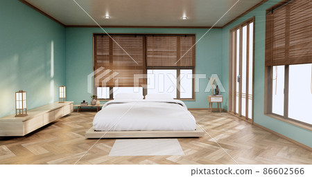 Minimalist Stylish interior of modern wooden room with comfortable bed.3D rendering 86602566