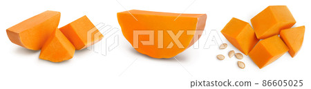 Fresh orange pumpkin isolated on white background with clipping path and full depth of field. Set or collection Fresh orange pumpkin isolated on white background with clipping path and full depth of field. Set or collection 86605025