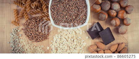 Healthy food containing magnesium, other vitamins, minerals and dietary fiber 86605275